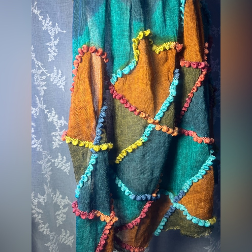 Boho Multicolor Patchwork Scarf Textured Lightwei… - image 5